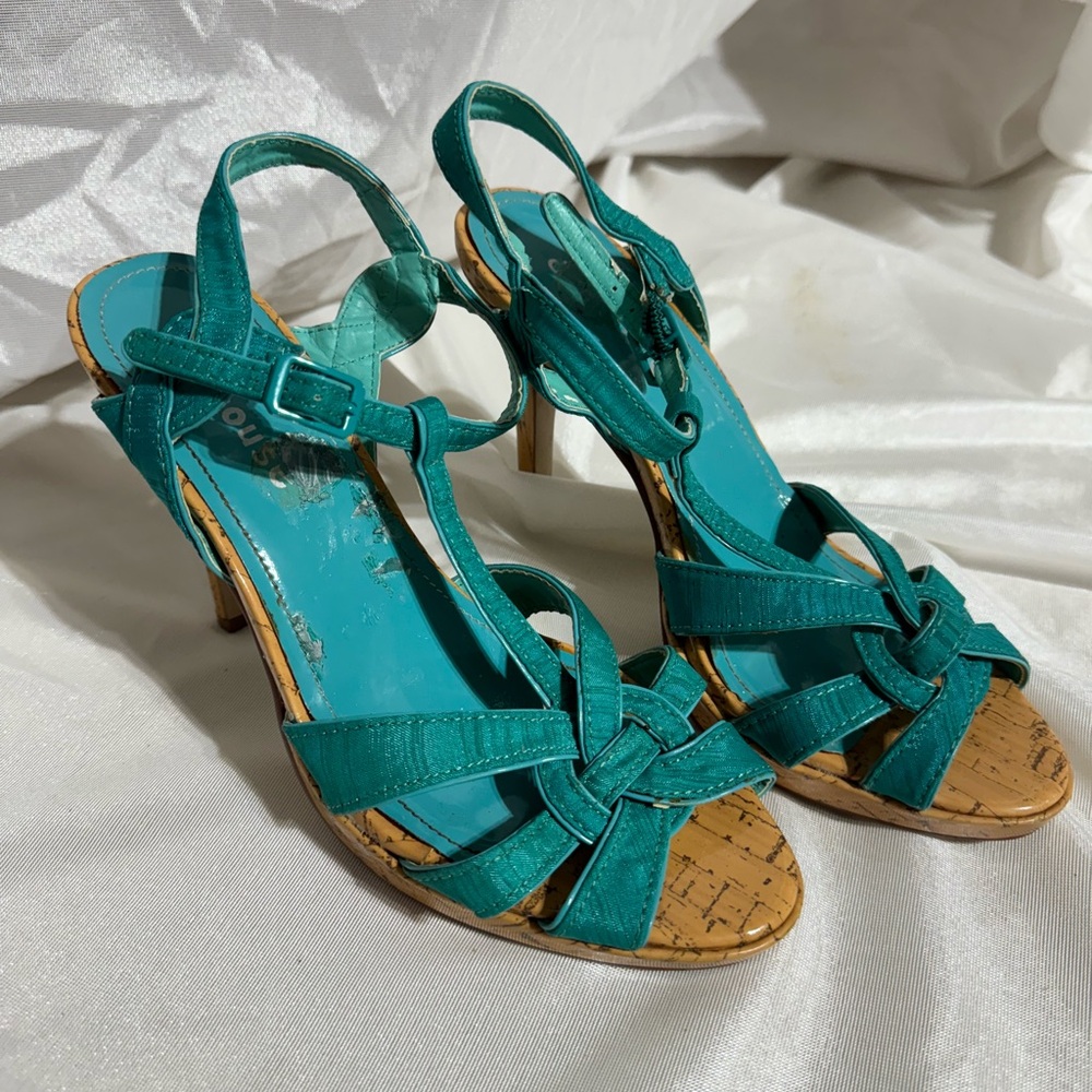 Aqua Green Sandals by Dollhouse, sz 8.5, 5” Heels